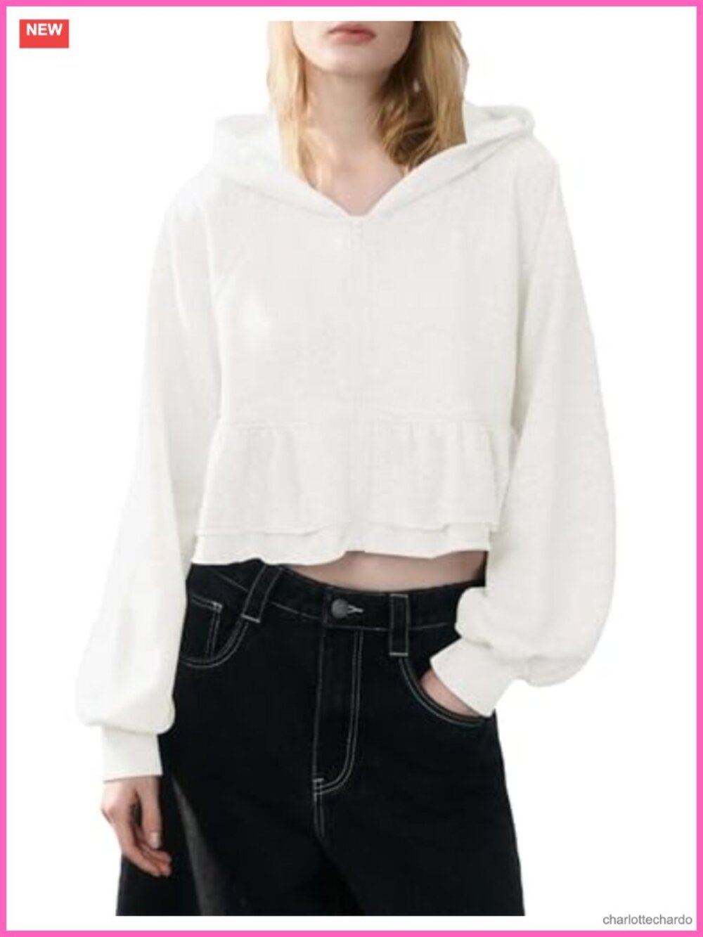 Cropped Ruffle Zip Up Hoodie for Women Long Sleeve Y2K Streetwear